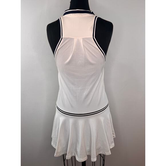 LACOSTE White Navy Blue Stripe Down Tennis Quick Dry Tennis Golf Dress 34 RARE - Picture 5 of 8